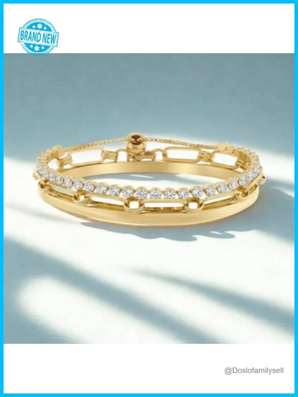 14K Yellow Gold Plated Brass Cubic Zirconia Tennis Bracelet Set Stackable